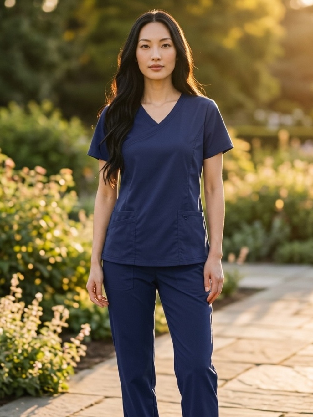 Landau ProFlex Navy Blue Scrub Top Size Small